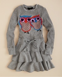 A double dose of cute owl prints, each trimmed with rhinestone accents at the eyes, makes this long sleeve top a wise look for your little gal. A double dose of cute owl prints, each trimmed with rhinestone accents at the eyes, makes this long sleeve top a wise look for your little gal.