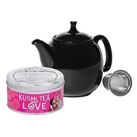 Set comes with a Chantal 30 oz. teapot with stainless steel mesh infuser and one 4.4 oz. tin of premium Sweet Love Tea by Kusmi Tea of Paris. Set comes with a Chantal 30 oz. teapot with stainless steel mesh infuser and one 4.4 oz. tin of premium Sweet Love Tea by Kusmi Tea of Paris.