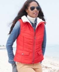 Whether you layer it or wear it alone, you'll love the soft sherpa lining and sporty style of Kenneth Cole Reaction's quilted vest. Whether you layer it or wear it alone, you'll love the soft sherpa lining and sporty style of Kenneth Cole Reaction's quilted vest.