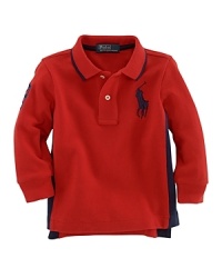 A long-sleeved cotton mesh polo, crafted in a classic fit, is detailed with an embroidered Big Pony, contrast stripes at the side and a twill 3 for an athletic look. A long-sleeved cotton mesh polo, crafted in a classic fit, is detailed with an embroidered Big Pony, contrast stripes at the side and a twill 3 for an athletic look.