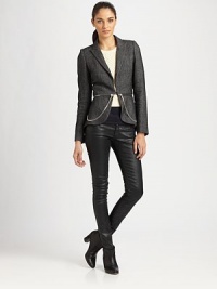 Zipper details, leather trim and a peplum-inspired tailcoat renew this traditional wool and cotton jacket. Notched collarLong sleeves with buttoned cuffsZipper-detailed waistbandBack peplum hemAbout 23 from shoulder to hem55% cotton/45% wool with leather trimDry cleanImportedModel shown is 5'10 (177cm) wearing US size 2. Zipper details, leather trim and a peplum-inspired tailcoat renew this traditional wool and cotton jacket. Notched collarLong sleeves with buttoned cuffsZipper-detailed waistbandBack peplum hemAbout 23 from shoulder to hem55% cotton/45% wool with leather trimDry cleanImportedModel shown is 5'10 (177cm) wearing US size 2.