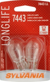 Sylvania 7443 LL Long Life Miniature Lamp, (Pack of 2)