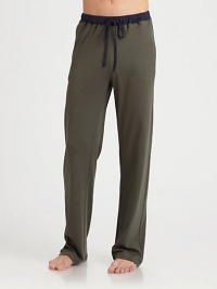 Extremely comfortable cotton knit pant with contrasting, colorblock waistband.Elastic drawstring waistSide slash pocketsInseam, about 32CottonMachine washImported Extremely comfortable cotton knit pant with contrasting, colorblock waistband.Elastic drawstring waistSide slash pocketsInseam, about 32CottonMachine washImported