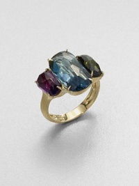 From the Murano Collection. Faceted London blue topaz accented with lovely amethyst and rich green tourmaline set in a hand-engraved 18k gold shank. London blue topaz, green tourmaline and amethyst18k goldWidth, about .8Made in Italy From the Murano Collection. Faceted London blue topaz accented with lovely amethyst and rich green tourmaline set in a hand-engraved 18k gold shank. London blue topaz, green tourmaline and amethyst18k goldWidth, about .8Made in Italy