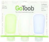 humangear GoToob 3 Ounce (3 pack) Travel Bottle, Clear/Blue/Green, Large (3 oz)