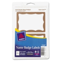 Avery Gold Border Name Badge Labels, 2.343 x 3.375 Inches, Pack of 100 (05146) Avery Gold Border Name Badge Labels, 2.343 x 3.375 Inches, Pack of 100 (05146)