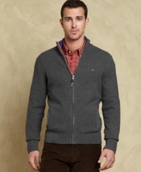 Put some zip in your cool-weather look with this Tommy Hilfiger sweater perfect for layering. Put some zip in your cool-weather look with this Tommy Hilfiger sweater perfect for layering.