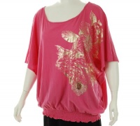 Baby Phat Foil Flutter Sleeve Top Pink 2X Baby Phat Foil Flutter Sleeve Top Pink 2X