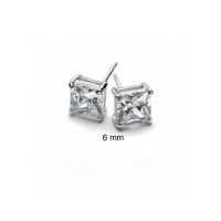 Bling Jewelry Mens Square CZ Princess Cut Stud Earrings 925 Sterling Silver 6mm