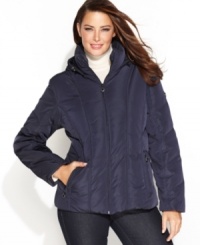 Calvin Klein's quilted puffer keeps you warm without the weight! This plus size jacket features an airy down-blend fill to get your through the season. Calvin Klein's quilted puffer keeps you warm without the weight! This plus size jacket features an airy down-blend fill to get your through the season.