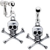 Antiqued Silver Tone Skull and Crossbone Clip Earrings