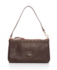 Chunky stitching adds texture and depth to this sleekly elegant wristlet from Dooney & Bourke. Chunky stitching adds texture and depth to this sleekly elegant wristlet from Dooney & Bourke.