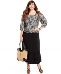 Land the chic comfort of Style&co.'s plus size maxi skirt, punctuated by a ruffled hem. Land the chic comfort of Style&co.'s plus size maxi skirt, punctuated by a ruffled hem.