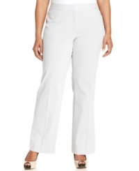 From day to polished play, Alfani's plus size straight leg pants are must-have for season-perfect style! From day to polished play, Alfani's plus size straight leg pants are must-have for season-perfect style!