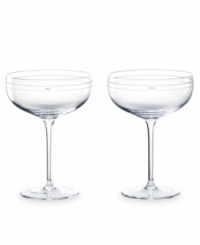 Begin a glorious meal, and life together, with a magical toast. From kate spade, these crystal champagne saucers feature sheer bands with either Mr. or Mrs. engraved on each rim. Coordinates with the rest of the Darling Point collection. Begin a glorious meal, and life together, with a magical toast. From kate spade, these crystal champagne saucers feature sheer bands with either Mr. or Mrs. engraved on each rim. Coordinates with the rest of the Darling Point collection.