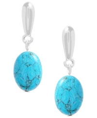 Try on a little turquoise. Kenneth Cole's silver-plated mixed metal earrings feature a stunning semi-precious turquoise oval drop with silver-tone detail at post backing. Approximate drop: 1-1/4 inches. Try on a little turquoise. Kenneth Cole's silver-plated mixed metal earrings feature a stunning semi-precious turquoise oval drop with silver-tone detail at post backing. Approximate drop: 1-1/4 inches.