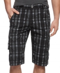 These below-the-knee plaid shorts from INC International Concepts are long on casual style. These below-the-knee plaid shorts from INC International Concepts are long on casual style.