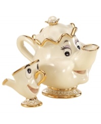 Mrs. Potts and Chip are brewing up some fun in this collectible duo, crafted of beautiful ivory porcelain. Featuring gold accents and all the personality of Disney's Beauty and the Beast. Mrs. Potts and Chip are brewing up some fun in this collectible duo, crafted of beautiful ivory porcelain. Featuring gold accents and all the personality of Disney's Beauty and the Beast.