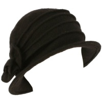 Wool Winter Cloche Bucket Flower Crushable Hat Black