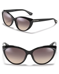 Thick cat eye sunglasses with gradient lenses, a fierce look from Tom Ford. Thick cat eye sunglasses with gradient lenses, a fierce look from Tom Ford.