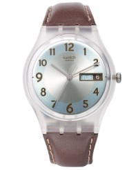 A charming blue dial and transparent case create a unique casual watch from Swatch's Blue Conker collection. A charming blue dial and transparent case create a unique casual watch from Swatch's Blue Conker collection.