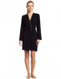 Calvin Klein Womens Essentials With Satin Short Robe, Black, Medium/Large