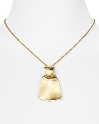 A pair of geometric wedges are a sculptural statement on this Robert Lee Morris Soho plated metal necklace, polished to a gleaming shine. A pair of geometric wedges are a sculptural statement on this Robert Lee Morris Soho plated metal necklace, polished to a gleaming shine.