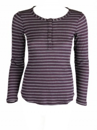 Splendid Womens Granite/Eggplant Striped Henley Waffle Top XS Splendid Womens Granite/Eggplant Striped Henley Waffle Top XS
