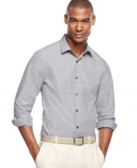 A classic gets a much needed modern upgrade with this slim fit glen plaid shirt from Perry Ellis. A classic gets a much needed modern upgrade with this slim fit glen plaid shirt from Perry Ellis.