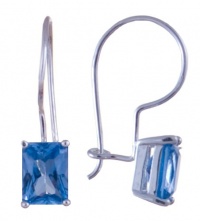 Sterling Silver Emerald-Cut Blue Topaz CZ Drop Earrings