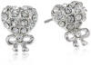 Betsey Johnson Crystal Rhodium Crystal Heart and Bow Stud Earrings