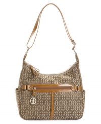 Giani Bernini's signature jacquard fabric adorns this gracefully shaped bag for a look of timeless sophistication. Giani Bernini's signature jacquard fabric adorns this gracefully shaped bag for a look of timeless sophistication.