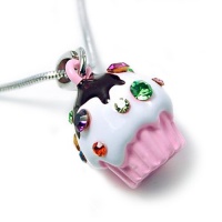 Silvertone Light Pink Cupcake Birthday Charm Necklace Silvertone Light Pink Cupcake Birthday Charm Necklace