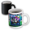 Stained Glass Window Look with Sailing Ship in a Splendid Sunset - 11oz Magic Transforming Mug