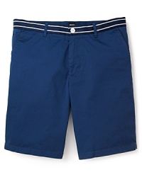 Bring some boyish charm to your warm weather wardrobe with these bright shorts featuring a fun ribbon-stripe waistband. Bring some boyish charm to your warm weather wardrobe with these bright shorts featuring a fun ribbon-stripe waistband.