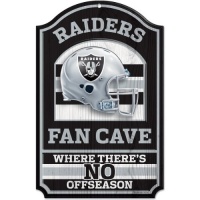 NFL Oakland Raiders 11-by-17 inch Fan Cave No Offseason Wood Sign NFL Oakland Raiders 11-by-17 inch Fan Cave No Offseason Wood Sign