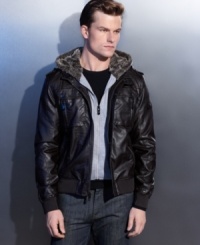 Add some rebel edge to your look with this sleek faux-leather jacket from INC International Concepts. Add some rebel edge to your look with this sleek faux-leather jacket from INC International Concepts.