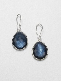 From the Wonderland Collection. Stunning, faceted indigo doublet set in hammered sterling silver in a teardrop design. Indigo doubletSterling silverDrop, about 1.25Hook backImported From the Wonderland Collection. Stunning, faceted indigo doublet set in hammered sterling silver in a teardrop design. Indigo doubletSterling silverDrop, about 1.25Hook backImported