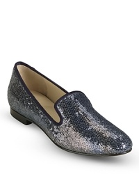 Must-have smoking flats are dressed up for the season in sparkling sequins. Pair with the most dressed-up evening styles or add an exciting pop to your workday favorites; from Cole Haan.