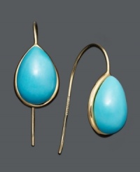 Get breezy, beach-inspired style with bold teardrop earrings. Perfect for summer, earrings feature pear-cut turquoise (4-1/2 mm) set in rich 14k gold. Approximate drop: 1/2 inch. Get breezy, beach-inspired style with bold teardrop earrings. Perfect for summer, earrings feature pear-cut turquoise (4-1/2 mm) set in rich 14k gold. Approximate drop: 1/2 inch.