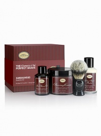 The 4 Elements of The Perfect Shave® combine The Art of Shaving's aromatherapy-based products, handcrafted accessories and expert shaving technique to provide optimal shaving results while helping against ingrown hairs, razor burn, and nicks and cuts. The Full Size Kit offers 2 oz. Pre-Shave Oil, 5 oz. Shaving Cream, 3.4 oz. After-Shave Balm, and a Pure Badger Ivory Shaving Brush. The 4 Elements of The Perfect Shave® combine The Art of Shaving's aromatherapy-based products, handcrafted accessories and expert shaving technique to provide optimal shaving results while helping against ingrown hairs, razor burn, and nicks and cuts. The Full Size Kit offers 2 oz. Pre-Shave Oil, 5 oz. Shaving Cream, 3.4 oz. After-Shave Balm, and a Pure Badger Ivory Shaving Brush.