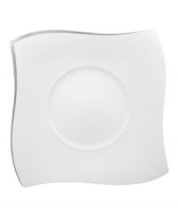 A unique serving plate to make any meal more dramatic. Fluid lines shape this piece accented by sleek platinum. A unique serving plate to make any meal more dramatic. Fluid lines shape this piece accented by sleek platinum.