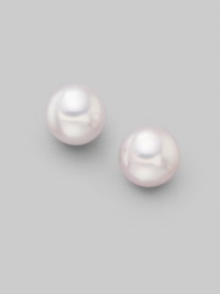 From the Akoya Collection. Classic white cultured pearl studs set in 18k gold. 7mm white round cultured pearls Quality: A 18k white gold Post back Imported From the Akoya Collection. Classic white cultured pearl studs set in 18k gold. 7mm white round cultured pearls Quality: A 18k white gold Post back Imported