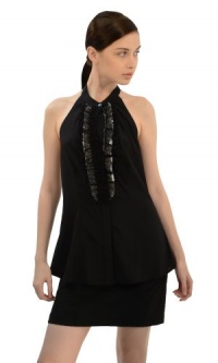 BCBG Maxazria Women's Lace Panel Halter Top Black LG BCBG Maxazria Women's Lace Panel Halter Top Black LG