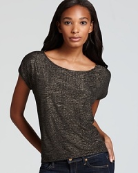 Rev up denim with a dash of sparkle--this BCBGeneration metallic tee will do just the trick. Rev up denim with a dash of sparkle--this BCBGeneration metallic tee will do just the trick.