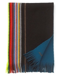 Paul Smith pushes the stripes to the edge on this warm wool scarf that reverses from black to teal for an accessible and versatile accent to your winter wardrobe. Paul Smith pushes the stripes to the edge on this warm wool scarf that reverses from black to teal for an accessible and versatile accent to your winter wardrobe.