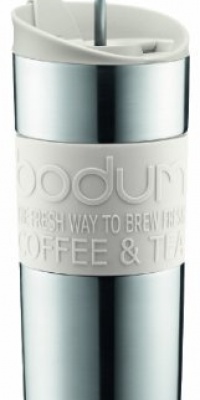 Bodum Double-Wall Stainless Steel Travel Coffee and Tea Press with Bonus Lid, 0.45L, 16oz, White Bodum Double-Wall Stainless Steel Travel Coffee and Tea Press with Bonus Lid, 0.45L, 16oz, White