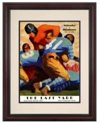 A triumph for the Sooners, this framed cover art from the 1930 Oklahoma-Nebraska football program is a lucky charm for die-hard fans. The final score was Oklahoma: 20, Nebraska: 7. A triumph for the Sooners, this framed cover art from the 1930 Oklahoma-Nebraska football program is a lucky charm for die-hard fans. The final score was Oklahoma: 20, Nebraska: 7.