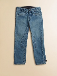 The knee-patched jodhpur is updated in stretch denim for a modern look with trouser styling.Front button closureWaistband with belt loopsZip flyFront welt pocketsSingle back welt pocketButton-tab hemCottonMachine washImported The knee-patched jodhpur is updated in stretch denim for a modern look with trouser styling.Front button closureWaistband with belt loopsZip flyFront welt pocketsSingle back welt pocketButton-tab hemCottonMachine washImported