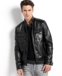 A classic gets a modern upgrade with this edgy bomber-style jacket from INC International Concepts. A classic gets a modern upgrade with this edgy bomber-style jacket from INC International Concepts.